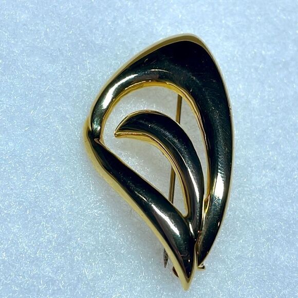Vintage abstract curves beautiful gold brooch pin - Picture 6 of 9